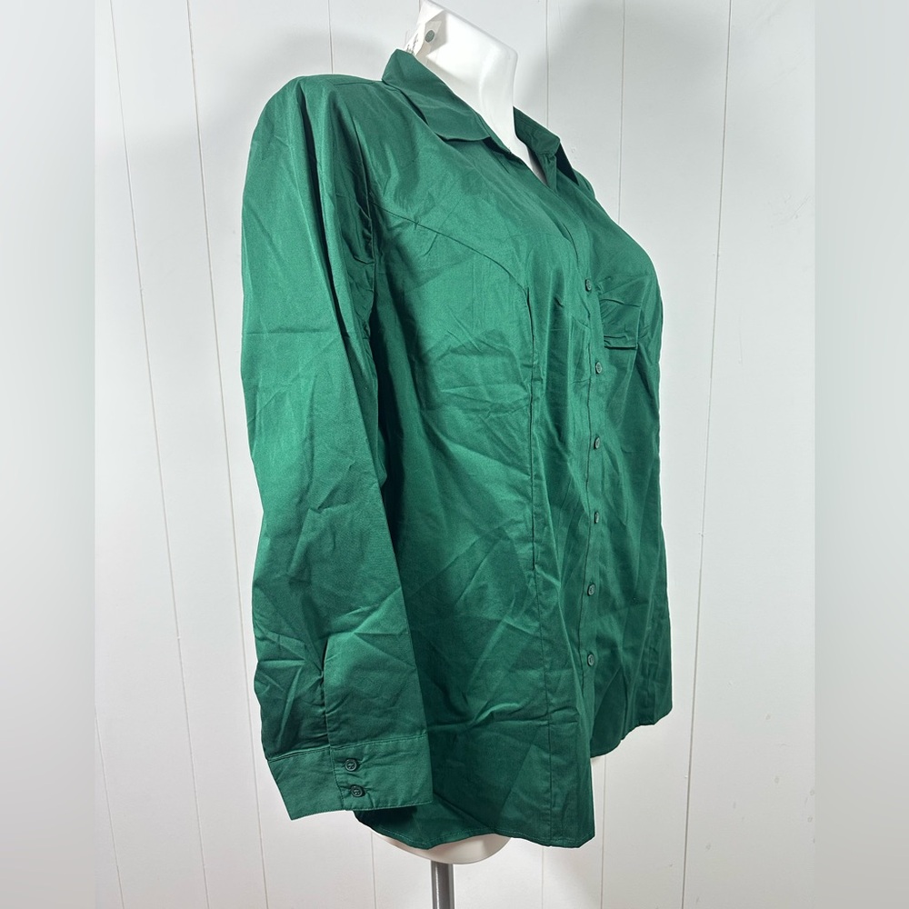 NWT Lane Bryant Women’s Sz 26 Green Ruched Button Down Shirt Blouse Long Sleeve - Picture 3 of 9